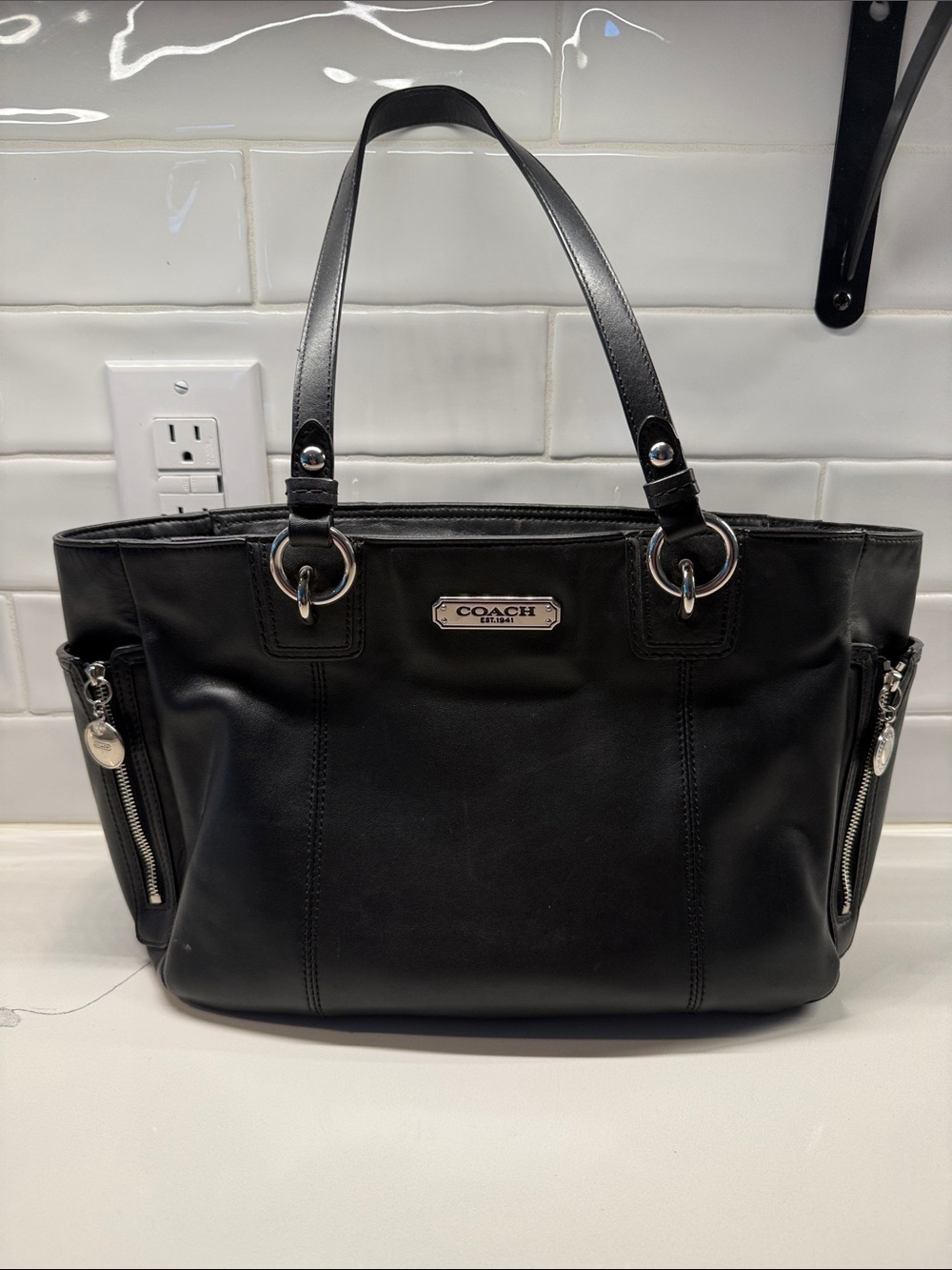 COACH Black Leather coach gallery east/west tote bag